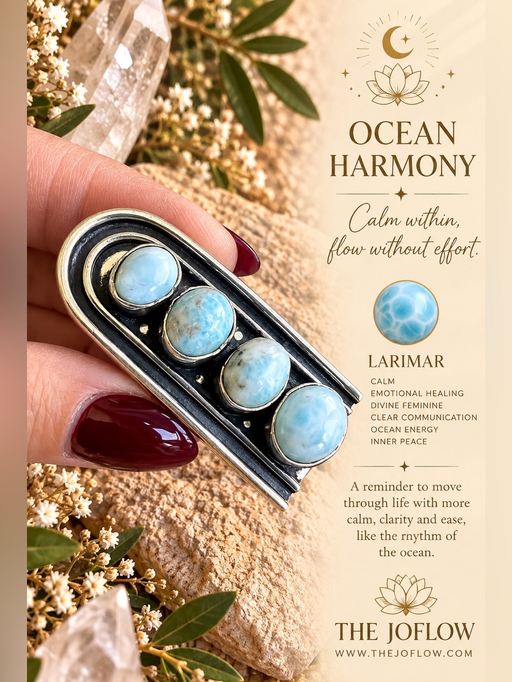 925 Ocean Flow Larimar 4 Stone Long Ring 7.5